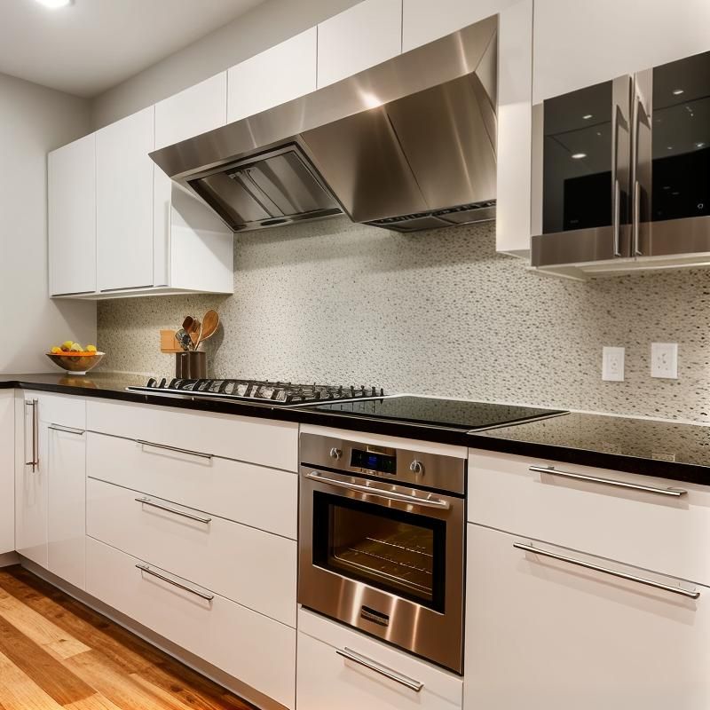 Modern kitchen remodel with custom cabinetry, new countertops, and stainless appliances.